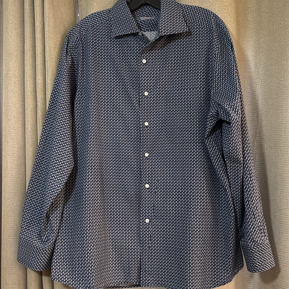 Men's Blue Patterned Shirt Lizard Pattern - image 2